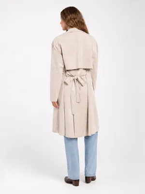 NWT BLANK NYC Womens Oversized Vegan Suede Trench Coat ~XS ~ Beige ~ GORGEOUS 🔥 thumbnail 3