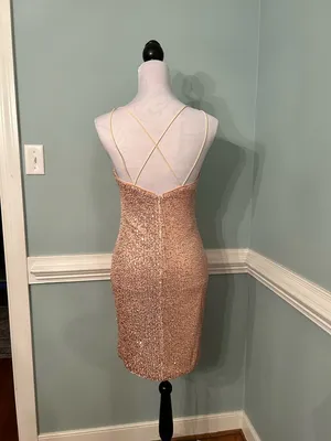 Allegra K Rose Gold Sequin Mini Slip Dress thumbnail 3