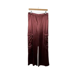 Persaya Women’s Wide Leg Satin Cargo Pants in Burgundy/Brown Size XL thumbnail 2