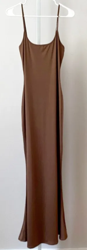 Brown M‎ Maxi Slip Dress Spaghetti Strap Bodycon Minimalist Neutral Classic thumbnail 1