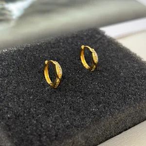13mm CZ Small Hoop Earrings for Men Women Streetwear Punk Hip Hop Unisex Earring thumbnail 2