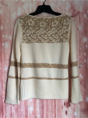 Vintage Jones Wear Cream Crewneck Tan Floral Print Striped Sweater Size M thumbnail 7