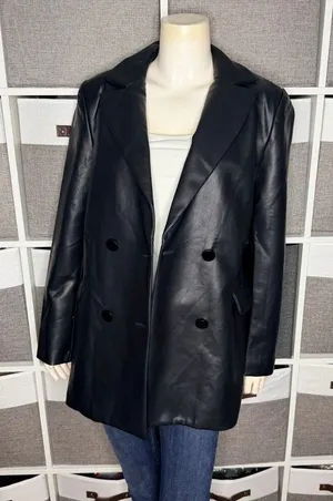 Akira Double Breasted Vegan Leather Blazer Jacket Size Large thumbnail 1