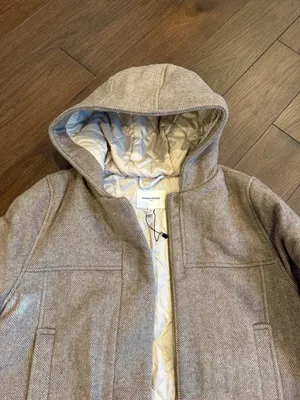 Banana Republic Melton Hooded Jacket - Taupe Herringbone Medium Petite - C42-020 thumbnail 3