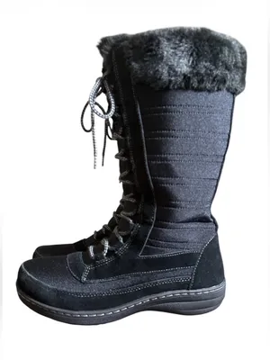 Aetrex Black Lace-Up Tall Winter Boots with Faux Fur Collar,Size 7.5-8 thumbnail 7