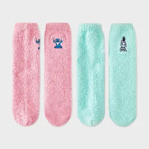 Lilo & Stitch nwt Snow Globe Box of Cozy Embroidered Crew Socks - Pink/Mint 4-10 thumbnail 2