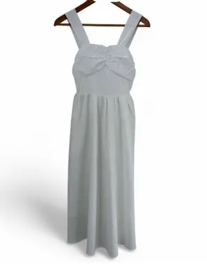 Cider Linen Blend Square Neck Shirred White Midi Dress XS NWT Cottagecore thumbnail 4