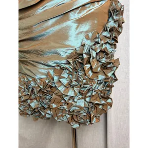 Dalia MacPhee Metallic Irridescent Ruched Strapless Dress 6 Sculpted‎ Ruffle Hem thumbnail 3
