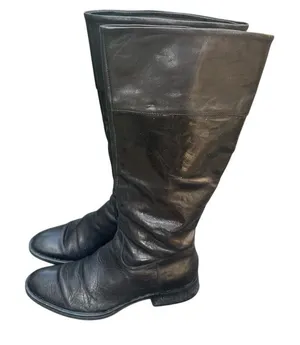 Black Leather Tall Wide Calf Riding Boots Low Block Heel Size 7.5 38.5 W3458 thumbnail 1