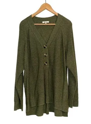 NWOT Madewell Lyle Merino Wool Blend Ribbed Henley V-Neck Green Knit Sweater XXL thumbnail 1