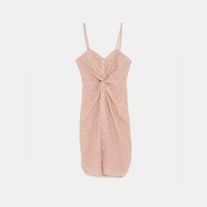 Zara Gingham Knot Midi Dress, Soft Orange and White Size Medium thumbnail 3