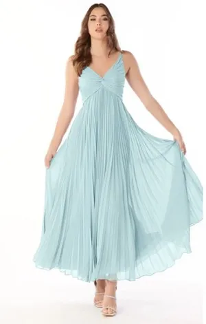 Azazie Sea Glass Raychelle Pleated V-Neck Chiffon Maxi Dress | Size 6 thumbnail 1