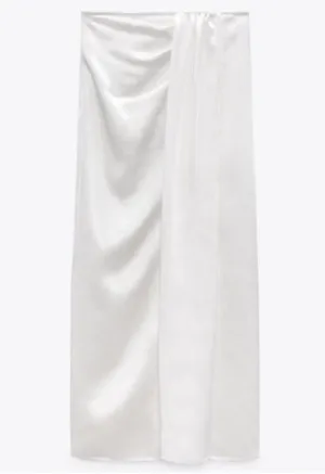 Zara Draped Satin Effect White Midi Skirt Size: XS thumbnail 4