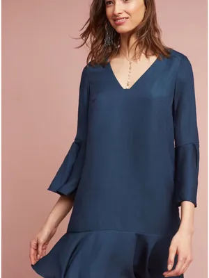 Anthropologie Maeve Galway Fluttered Bell Sleeve Dress Dark Turquoise Size XS thumbnail 1