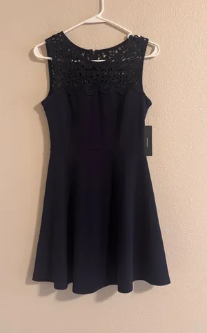 NWT Lulu's Navy Crochet Yoke Fit & Flare Dress thumbnail 1