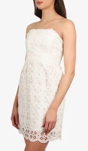 Milly New York Emalina Dress 10 White Floral‎ Eyelet Strapless Lined Chic Modern thumbnail 1