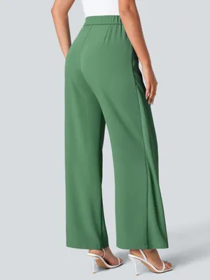 Halara High Waist Tie Side Wide Leg Work Pants Wrap-Front Pants Olive Green Sz M thumbnail 4