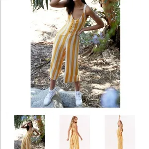 ✨ Tie back button front white yellow stripe jumpsuit✨ thumbnail 3