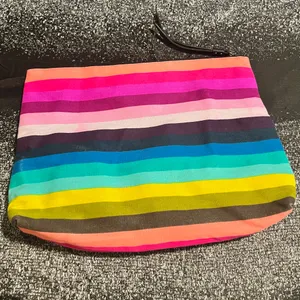 Womens large Victoria's Secret Rainbow Striped Canvas Makeup Cosmetic Bag thumbnail 2