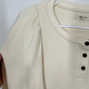 Madewell Cream Puff Sleeve Henley Sweatshirt Pullover‎ Top Womens Size L thumbnail 5
