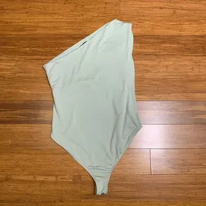 Zara Bodysuit Womens Medium Mint Green One Shoulder‎ Ruched Sleeveless Top Tank thumbnail 2