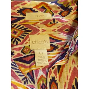 Chicos‎ Womens Size 0 Linen No Iron Button Up Shirt 3/4 Sleeve Aztec Colorful thumbnail 3