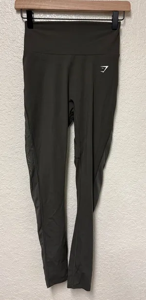 GYMSHARK Olive Green Mesh Placement High-Rise Performance Leggings thumbnail 1