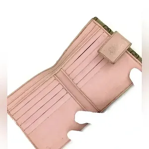 Rare vintage GUCCI GG Logo large pink Canvas Leather Bifold Wallet thumbnail 7