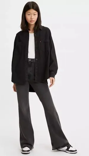 Levi's 70's High Flare‎ Jeans Womens 24 Faded Black Retro Denim Bell Bottoms thumbnail 1