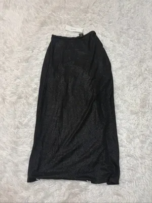 NWT urban outfitters Black High-Slit Ruched Midi Skirt with keyholes thumbnail 5