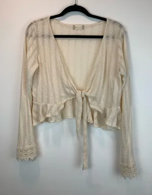 Altar’d State cropped cardigan sz S crochet tie front boho basic preppy indie * thumbnail 1