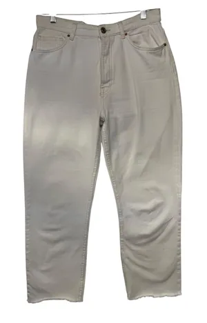 Zara Women Off White High Waisted Straight Leg Raw Hem Jeans Size 10 thumbnail 1