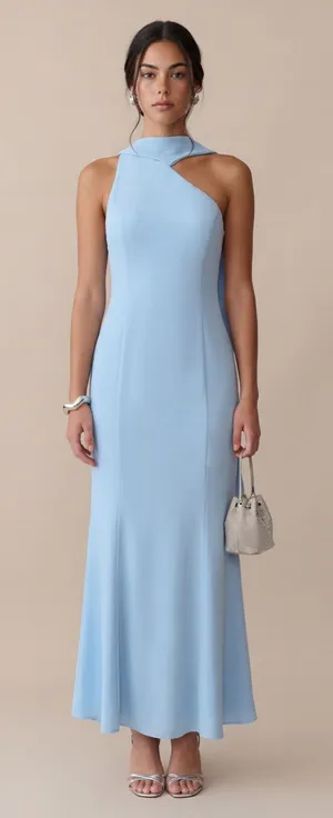 NWT Few Moda Citara Dress size 12 Light Blue one shoulder chiffon maxi o.p.t thumbnail 1