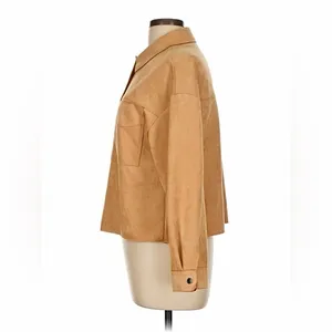 Zara NWT tan camel faux suede collared button front shirt jacket shacket thumbnail 10
