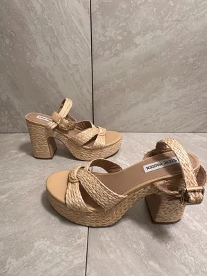 Steve Madden 'Carisma' raffia platform open toe block heel sandals Size 9.5 thumbnail 10