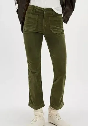 NWOT Free People High Time Velvet Kick Flare Pants Olive Army Green thumbnail 1