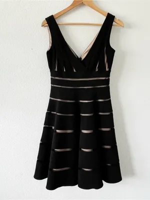 JS Collections Black Tan Stripe Fit & Flare Cocktail Dress thumbnail 2