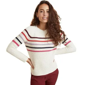 Marine Layer Delaney Pink Purple Stripe Pullover Cream Waffle Crewneck Sweater S thumbnail 2