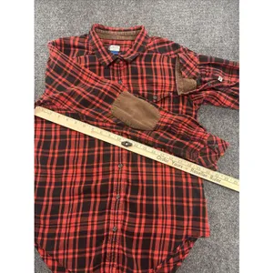 KAVU Women’s M Red Black Plaid Flannel Shirt Corduroy Elbow Patches Outdoor thumbnail 8