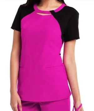 Careisma Keyhole Neck Scrub Top Pink Black Small thumbnail 1