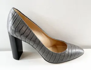 M. Gemi The Lustro Croco Heels Pumps Almond Toe Gray 36.5 thumbnail 1