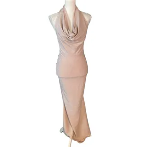 Selfie Leslie US XS Soleil Moon Halterneck Maxi Dress Sparkle Blush Formal Prom thumbnail 3