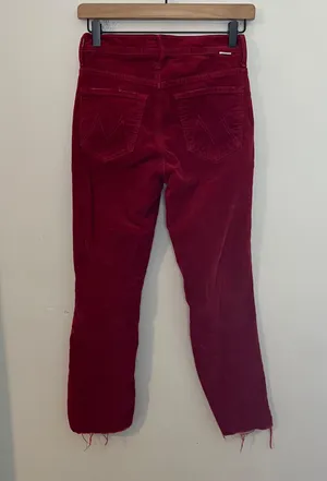 MOTHER- Insider Crop Step Fray Hopscotch Red Corduroy Pants Raw Hem thumbnail 4