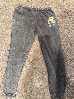 surf style Gray Jogger Sweatpants with Colorful Sun Graphic thumbnail 1
