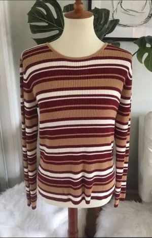 Casual Corner Annex Women’s Striped Lightweight Sweater Size Large thumbnail 1