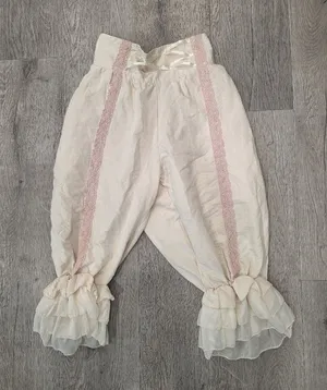 Victorian-Inspired Bloomers With Lace Trim & Satin Size Small Cream Pink Ruffle thumbnail 1