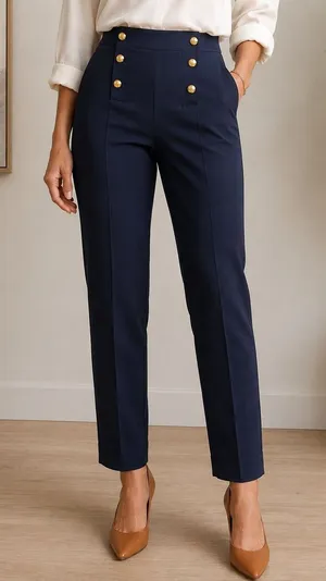 Banana Republic Avery Sailor Dress Pants Womens 4L Straight Leg Navy Gold 31x30‎ thumbnail 1