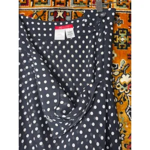 y2K Anne Klein Navy White Polka Dot Chiffon Flared Skirt Sz 8 thumbnail 8