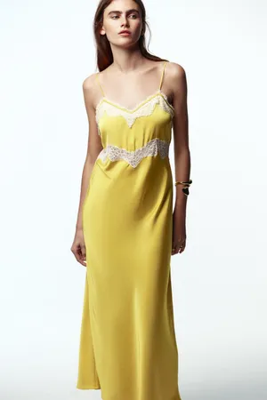 Zara Elegant Yellow Slip Dress with Lace Trim thumbnail 3