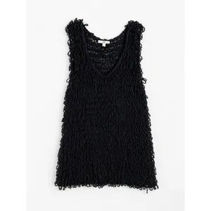 YA Los Angeles Black Shaggy Open Knit Sweater Tunic Top/Dress Boho Festival Goth Grunge Sz L thumbnail 2